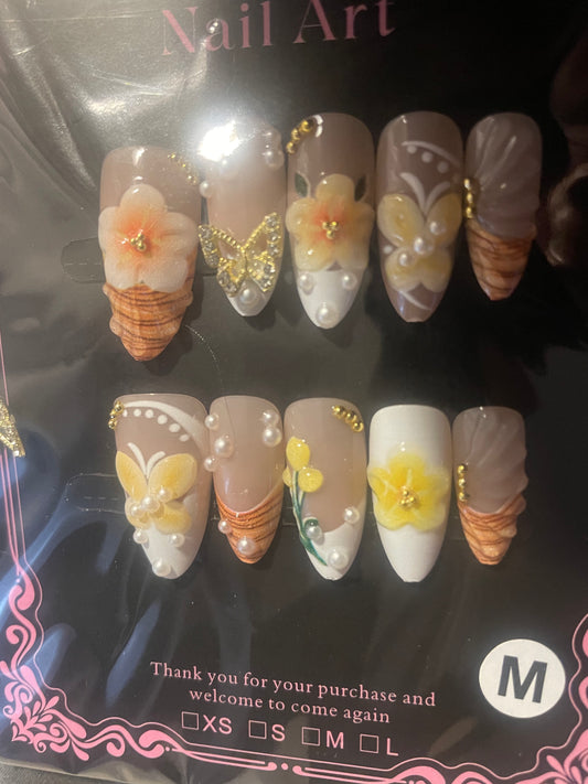 Yellow flower nails